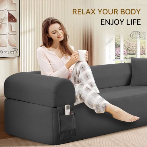 Floor Couch - 3 Seats Compression Sofa with Pillows Hybrid Sofa Pocketed Spring - Image 41