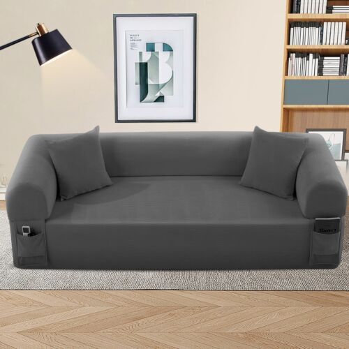 Floor Couch - 3 Seats Compression Sofa with Pillows Hybrid Sofa Pocketed Spring - Image 48