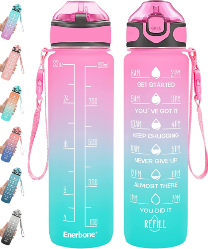 32 Oz Drinking Water Bottle with Times to Drink and Straw, Motivational with Car - Image 13