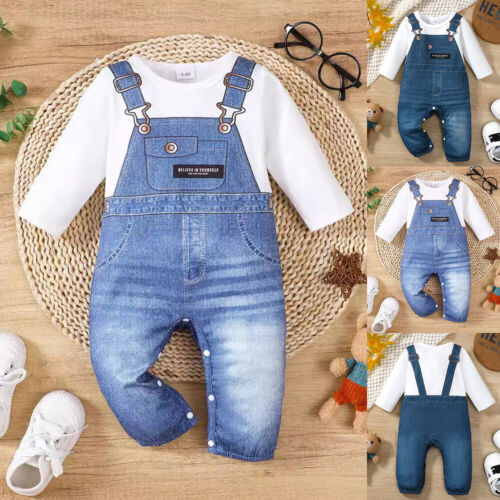 Newborn Baby Boy Printed Romper Pants Bodysuit Jumpsuit Outfit Infant Clothes