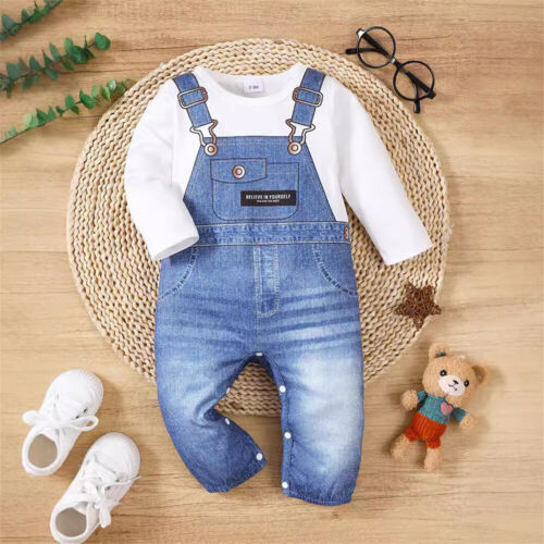 Newborn Baby Boy Printed Romper Pants Bodysuit Jumpsuit Outfit Infant Clothes - Image 4