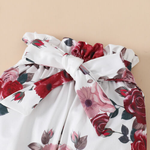 Newborn Baby Girls Floral Ruffle Romper Tops Pants Headband Clothes Outfits Set - Image 5