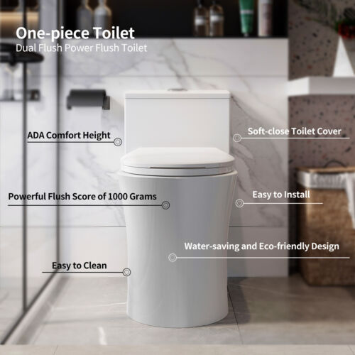 Modern Elongated Toilet One Piece Toilet W/ Comfort Seat ADA Height Dual Flush - Image 5