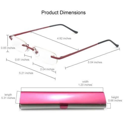 Classic Rimless Compact Reading Glasses Readers Travel Slim Design with Case - Image 31