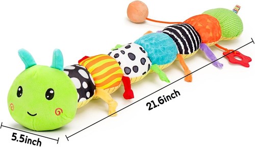 Baby Sensory Plush Caterpillar Toy with Mirror, Crinkle, Rattle for 0-12M - Image 5