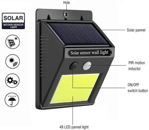 Waterproof 48 LED Solar Power PIR Motion Sensor Wall Light Outdoor Garden Lamp - Image 8