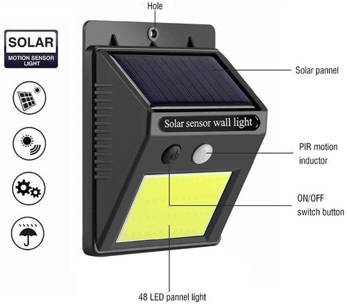 Waterproof 48 LED Solar Power PIR Motion Sensor Wall Light Outdoor Garden Lamp - Image 12