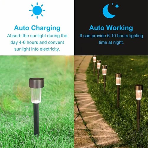 10pcs Solar Power LED Stake Light Patio Outdoor Garden Lawn Waterproof Path Lamp - Image 3