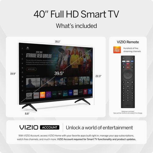 VIZIO 40" inch in Full HD D-Series LED Smartcast TV 1080 LED Youtube 2025 Smart - Image 3