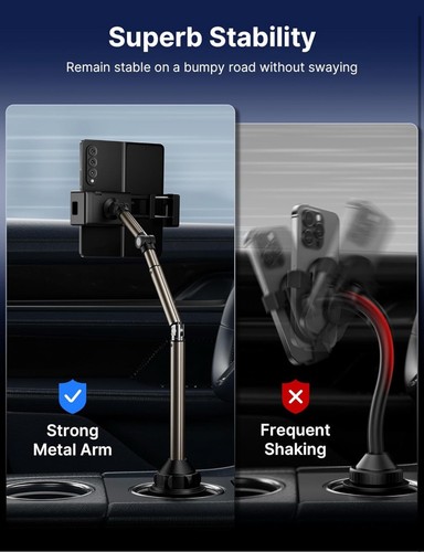 Cup Holder Phone Mount Compatible With Variety Mobile Devices, Strong Metal - Image 3