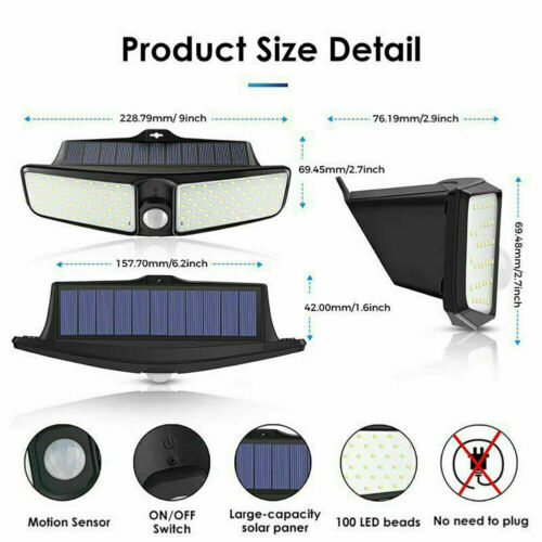 Waterproof 100 LED Solar Powered Light Outdoor PIR Motion Sensor Garden Security - Image 8