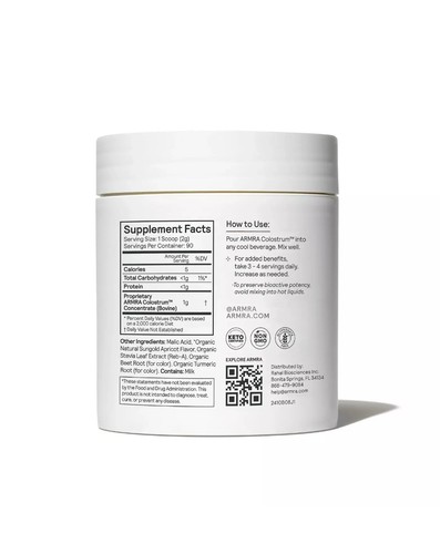 ARMRA COLOSTRUM HEALTH REVIVAL IMMUNE BARRIER SUPPORT 90 SERV. SUNGOLD APRICOT - Image 11