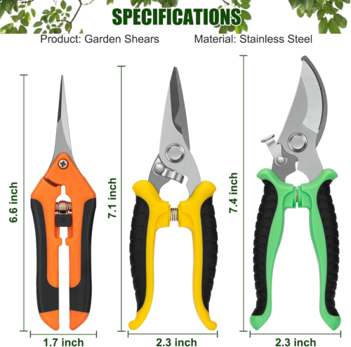 3 Pack Stainless Steel Pruning Shears & Garden Scissors, Premium Handheld Clippe - Image 5