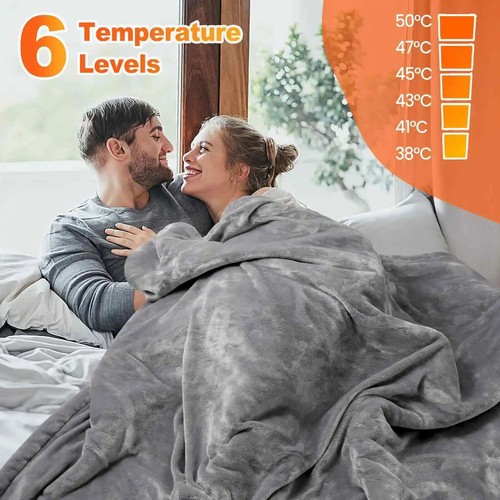 Heated Electric Blanket - 10hrs Timer Auto-Off & 6 Heating - 51" x 59" Gray - Image 4