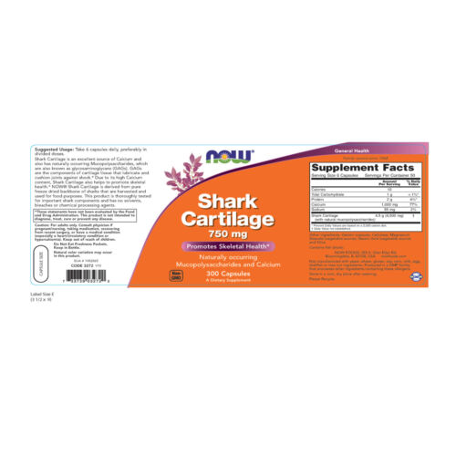NOW FOODS Shark Cartilage 750 mg 300 Capsules - Image 3