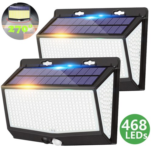 468 LED Solar Powered PIR Motion Sensor Lights Outdoor Garden Security Wall Lamp - Image 10