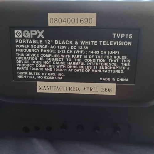 Gpx 12 Inch Portable Black And White Tube TV Brand New In BOX Yorx Electronics - Image 13