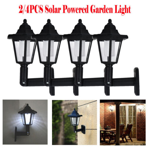 2/4 x Solar Powered Garden LED Light Outdoor Fence Wall Lantern Hexagonal Lamp - Image 2