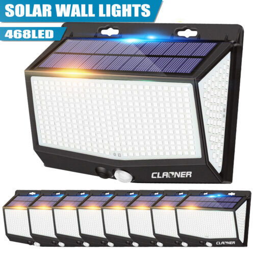 468 LED Solar Powered PIR Motion Sensor Lights Outdoor Garden Security Wall Lamp - Image 2