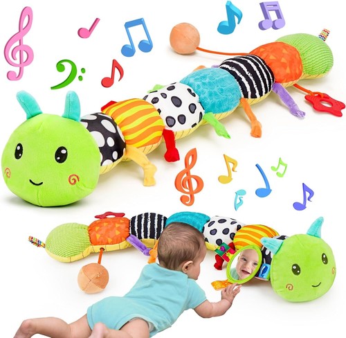 Baby Sensory Plush Caterpillar Toy with Mirror, Crinkle, Rattle for 0-12M - Image 2