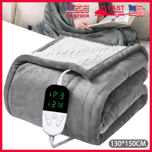 Heated Electric Blanket - 10hrs Timer Auto-Off & 6 Heating - 51" x 59" Gray - Image 2