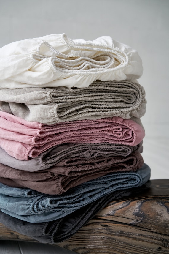 Linen fitted bed sheet. Stone washed linen bedding. Twin, Full, Queen, King super King sizes available, Mother's day Gift, Gift for her