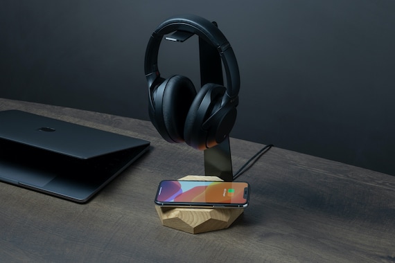 2-in-1 Headphone Stand & Wireless Charger: Wooden Desk Organizer - Image 4