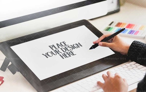Tablet JPG + PSD Mockup,screen mock-up,Wacom Tablet styled mockup,Blogger sketching mockup, hand drawing mockup,smart object  screen mockup - Image 2