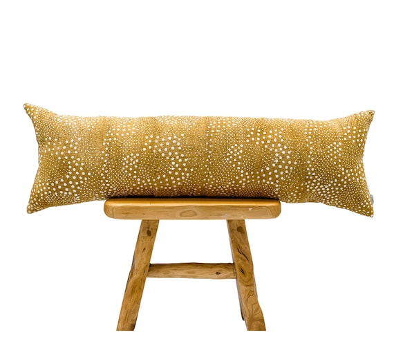 Extra long Bolster Pillow Cover, African Mudcloth Pillow Cover, Extra Long Lumbar Pillow, Mustard Yellow Long Pillow Cover