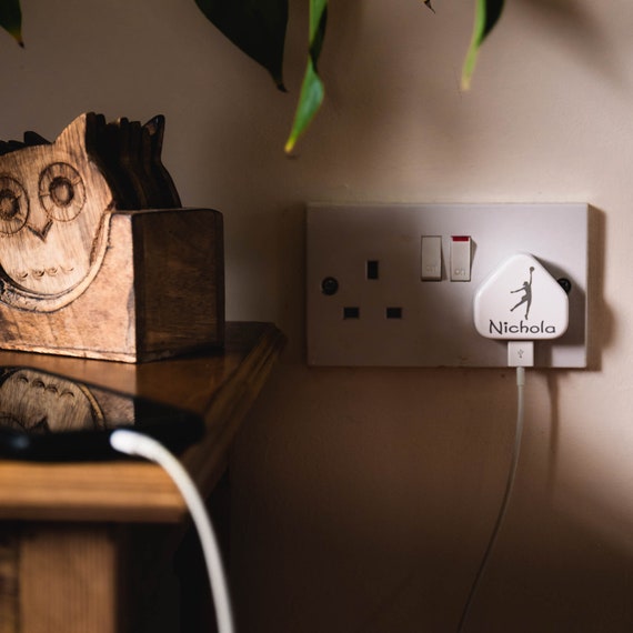 Personalised Charger Plug Phone iphone Name Usb Uk 3 Wireless Any Design gift idea Christmas Present Printed Image Pin Wall Personalized - Image 5