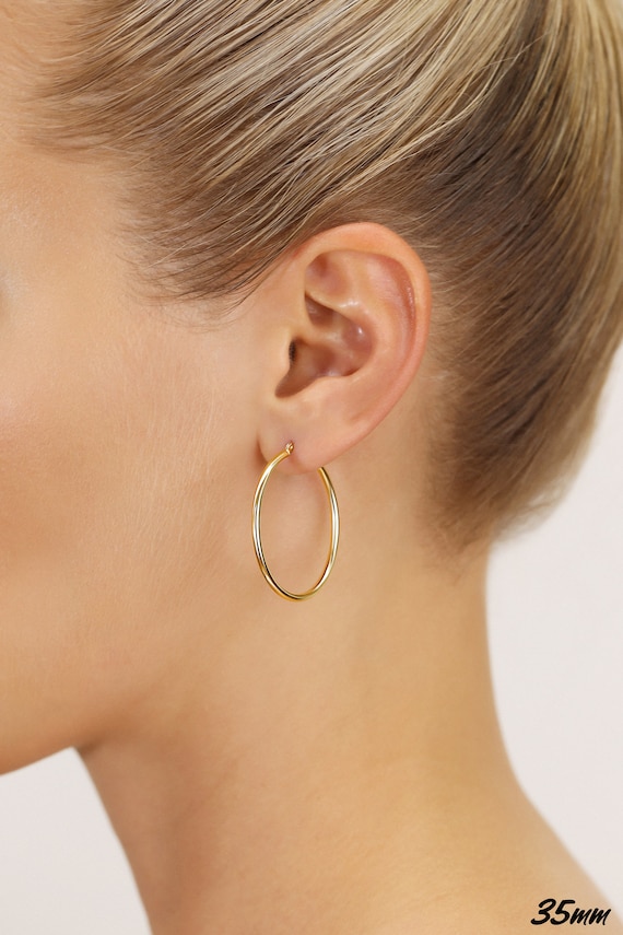14K Gold Round Hoop Earrings, Solid Yellow Gold Shiny Hoops, Classic Jewelry Handmade with Love, By TILO Jewelry - Image 6
