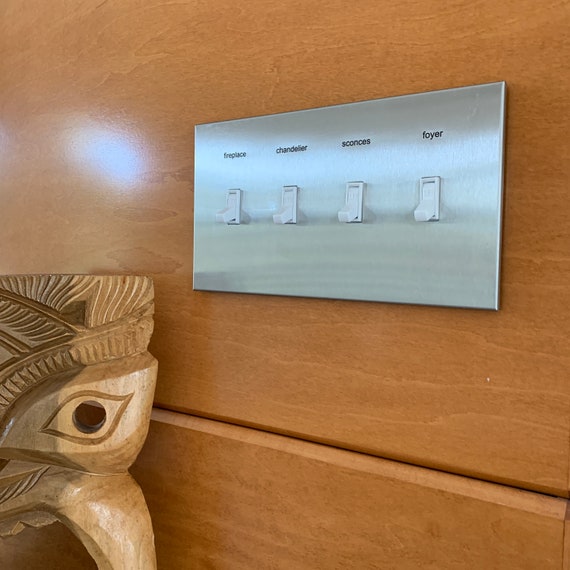 3 Gang :  Custom Labeled Metal Switch Plate Cover for Toggle switches,  Modern, Contemporary Designed & available in 5 finishes. - Image 5