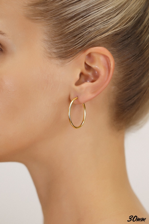 14K Gold Round Hoop Earrings, Solid Yellow Gold Shiny Hoops, Classic Jewelry Handmade with Love, By TILO Jewelry - Image 5