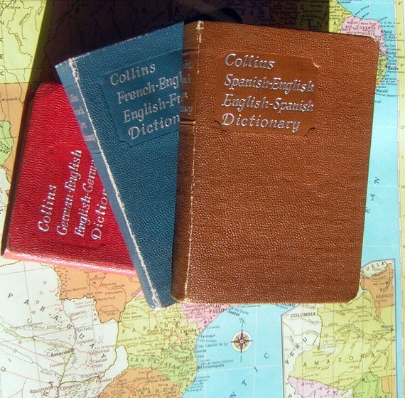 Vintage Collins Gem Dictionary Set of 3 - Translate French/Spanish/German to English Language - Gift for Traveler or Collector - Hand Held