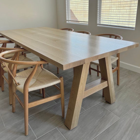 Custom White Oak Dining Table Top with wooden legs - Image 2