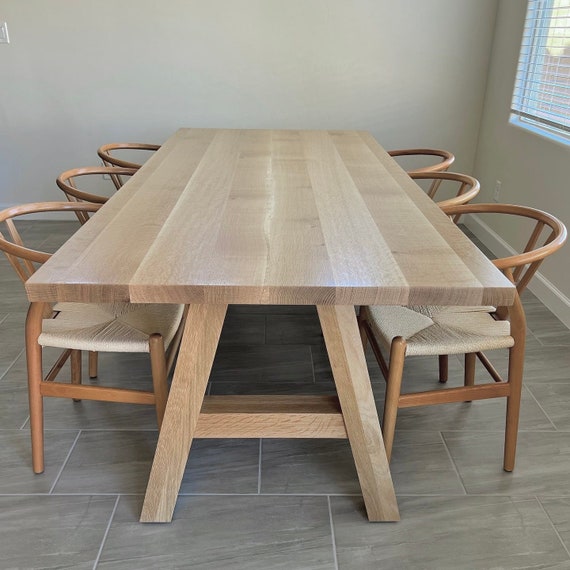 Custom White Oak Dining Table Top with wooden legs - Image 4
