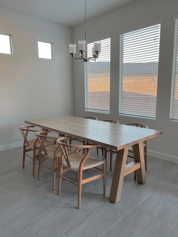 Custom White Oak Dining Table Top with wooden legs - Image 3