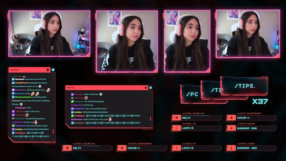 Cyberpunk Animated Twitch Stream Overlay Package RED | Scenes, Alerts, Panels, Webcam, Transition - Image 9