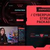 Cyberpunk Animated Twitch Stream Overlay Package RED | Scenes, Alerts, Panels, Webcam, Transition