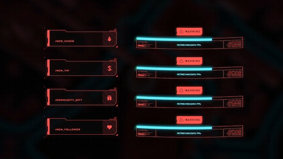 Cyberpunk Animated Twitch Stream Overlay Package RED | Scenes, Alerts, Panels, Webcam, Transition - Image 8