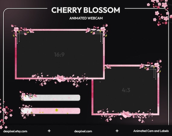 Pink Sakura Animated Cherry Blossom Stream Webcam | Twitch Stream Overlay | Livestream Facecam | Webcam Frame for Streamers |