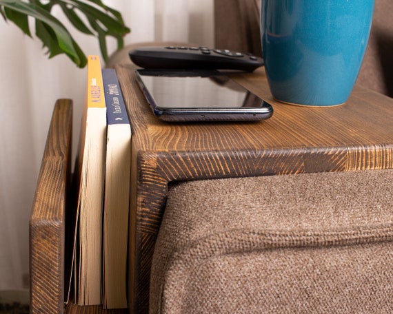 Couch Arm Rest Table with Magazine Stand, Modern Wood Armrest Table, Simply Sofa Arm Tray Table, Couch Tray, Custom Wood Sofa Arm Table - Image 6
