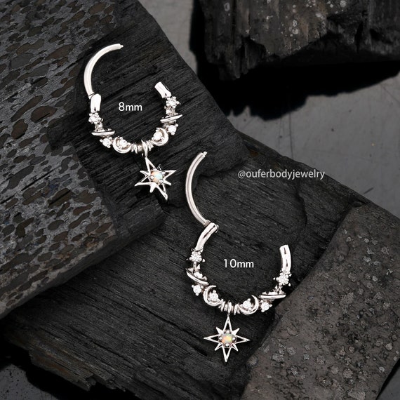 16G Star/Moon/Planet Dangle Septum Ring/Daith Earrings/Helix Hoop/Septum Clicker/Septum Jewelry/Silver Septum/Tragus/Conch Hoop/Gift for her - Image 7