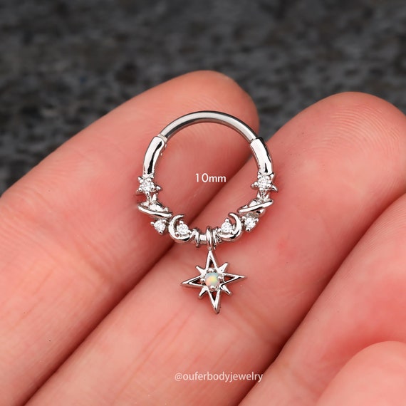 16G Star/Moon/Planet Dangle Septum Ring/Daith Earrings/Helix Hoop/Septum Clicker/Septum Jewelry/Silver Septum/Tragus/Conch Hoop/Gift for her - Image 9