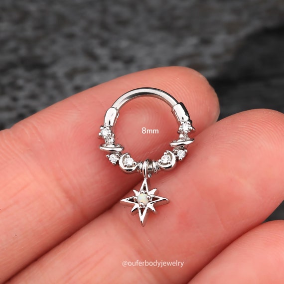 16G Star/Moon/Planet Dangle Septum Ring/Daith Earrings/Helix Hoop/Septum Clicker/Septum Jewelry/Silver Septum/Tragus/Conch Hoop/Gift for her - Image 8