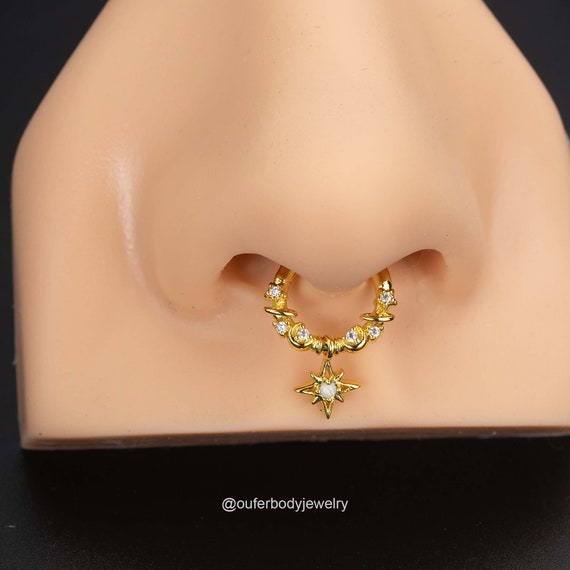 16G Star/Moon/Planet Dangle Septum Ring/Daith Earrings/Helix Hoop/Septum Clicker/Septum Jewelry/Silver Septum/Tragus/Conch Hoop/Gift for her - Image 5