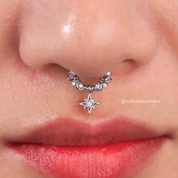 16G Star/Moon/Planet Dangle Septum Ring/Daith Earrings/Helix Hoop/Septum Clicker/Septum Jewelry/Silver Septum/Tragus/Conch Hoop/Gift for her - Image 4
