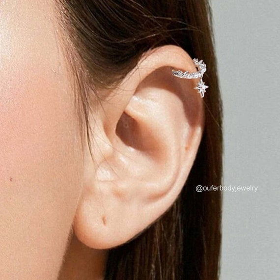 16G Star/Moon/Planet Dangle Septum Ring/Daith Earrings/Helix Hoop/Septum Clicker/Septum Jewelry/Silver Septum/Tragus/Conch Hoop/Gift for her - Image 6