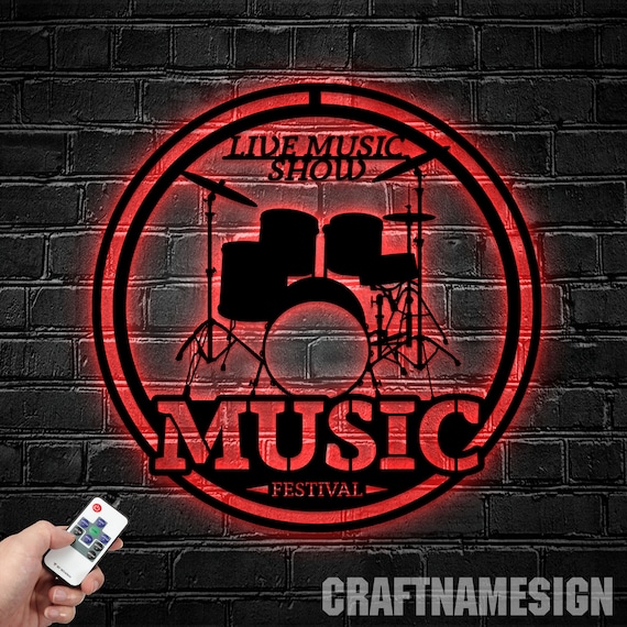 Personalized Music Audio Studio Metal Wall Art LED Light, Custom Microphone Headphones Name Sign, Home Decor Musical Musician Room