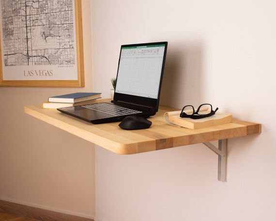 Wood Floating Desk, Wall Mounted Desk, Small Desk, Murphy Desk Table, Folding Desk, Home Office Desk, Wall Hanging Table, Unique Gift - Image 4